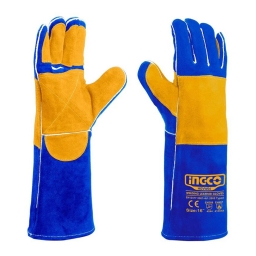 GUANTES DE SOLDAR CUERO AZUL PALMA AMARILLA 16 INGCO HGVW04