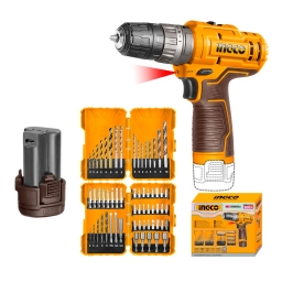 KIT ATORNILLADOR 12V S12C/PERCUTOR 20NM+SET MECHAS +PUNTAS+BAT.INGCO COSLI23114