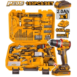 KIT ATORNILLADOR PERCUTOR 20V CIDLI20035 EN VALIJA CBAT Y CARG + 165 HERRAMIENTAS INGCO HKTHP11651