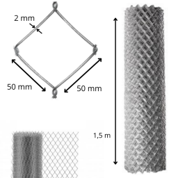 TEJIDO GALVANIZADO 50X50mm ALTURA 1,5mt x metro lineal