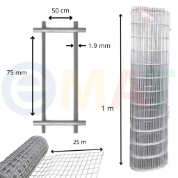 TEJIDO GALVANIZADO 7.5x5cm ALTURA 1mt/1.9mm x metro lineal
