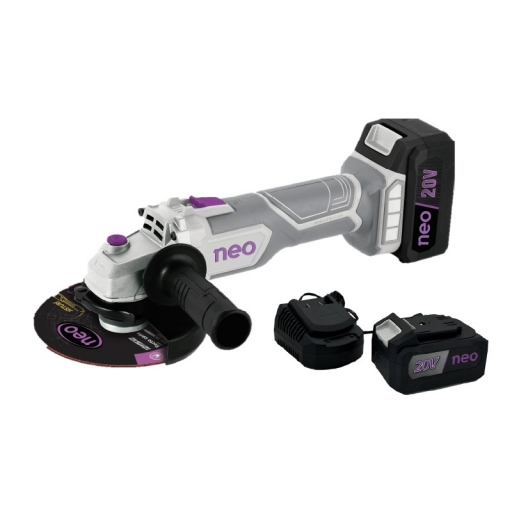 AMOLADORA 20V 2 BATERIAS 4AH Y CARGADOR 3AH NEO AA915/1/20K2