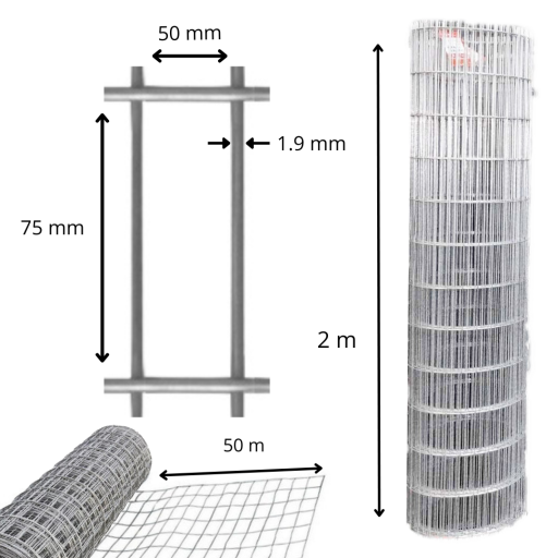 TEJIDO GALVANIZADO 7.5x5cm ALTURA 2mt/1.9mm x metro lineal