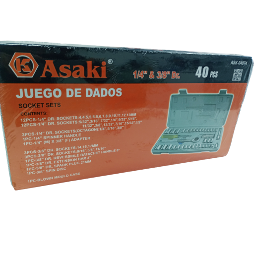 JUEGO DE DADOS 1/4 Y 3/8 40pz ASAKI ASK-04974