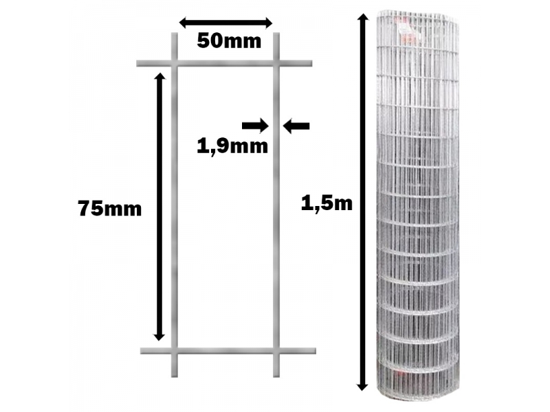 TEJIDO GALVANIZADO 7.5x5cm ALTURA 1.50mt ESTANDAR ESP 1.9mm x mt lineal