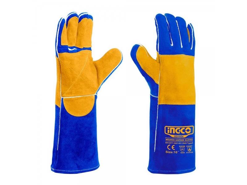 GUANTES DE SOLDAR CUERO AZUL PALMA AMARILLA 16 INGCO HGVW04