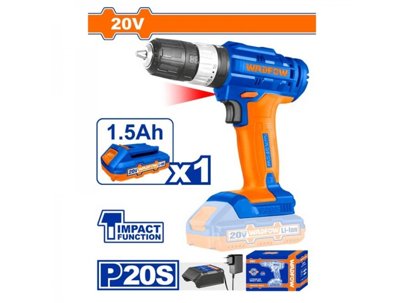 TALADRO ATORNILLADOR PERCUTOR 20V C BAT Y CARGADOR WADFOW WCDP521