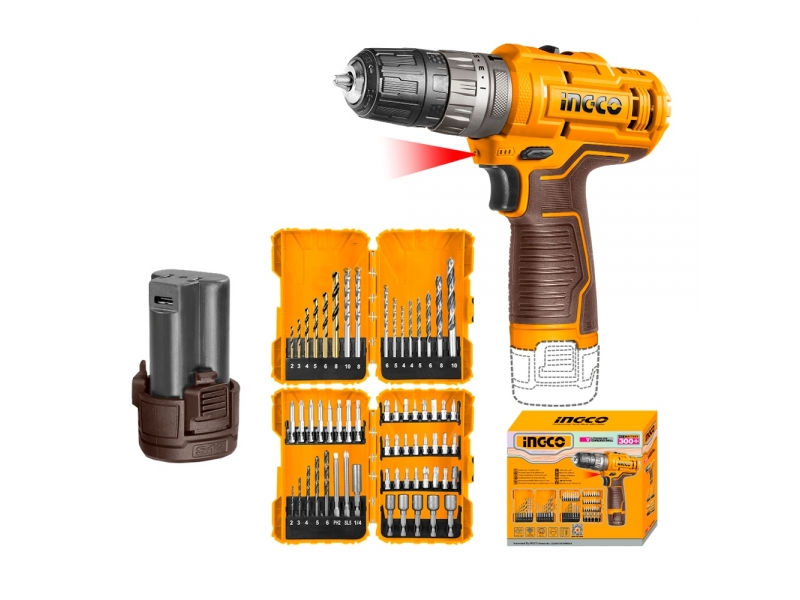 KIT ATORNILLADOR 12V S12C/PERCUTOR 20NM+SET MECHAS +PUNTAS+BAT.INGCO COSLI23114