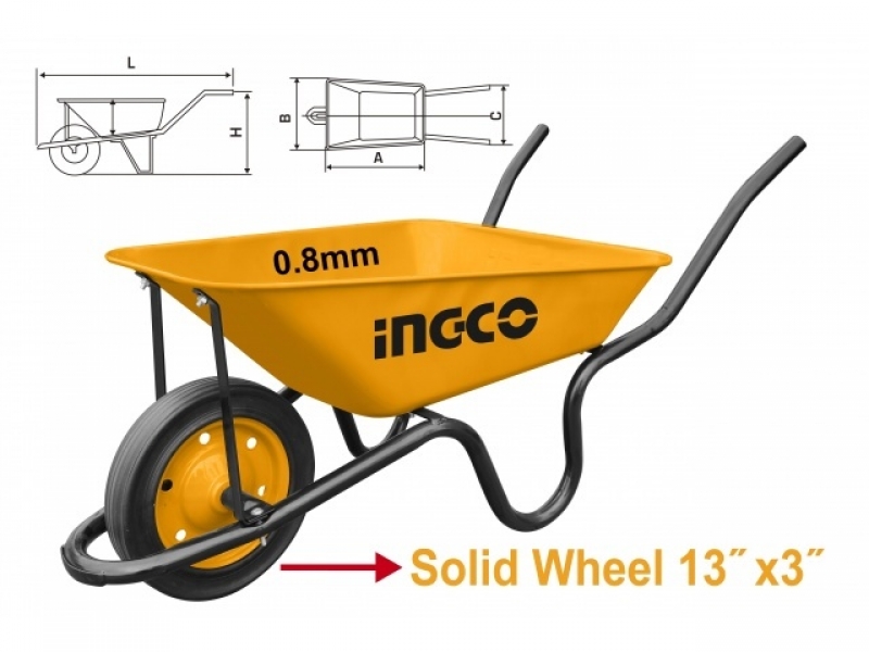 CARRETILLA 60LT 120kg RUEDA SOLIDA INGCO HHWB380008