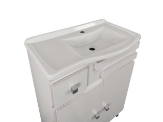 Cuenta con 2 puertas, estante interior y 1 cajón.  MEDIDAS MUEBLE Ancho: 60 cm / Alto: 82 cm / Prof: 33 cm  MEDIDAS ESPEJO Ancho: 30 cm / Alto: 35 cm 